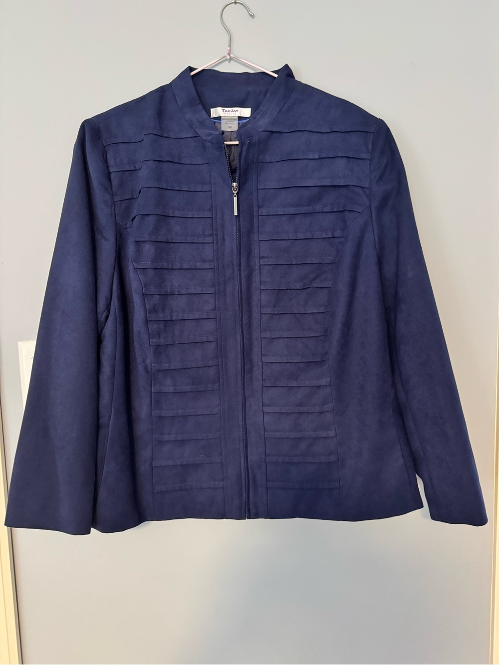 TanJay Navy Blue Pleated-Front Zip Jacket